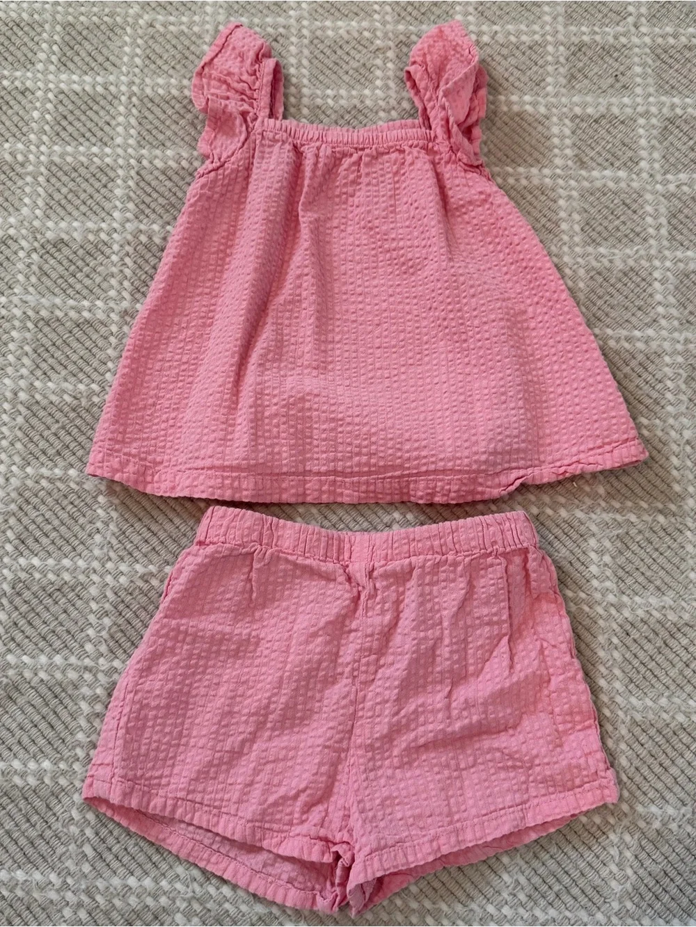 H&M Pink Seersucker Tank Top & Shorts Matching Set